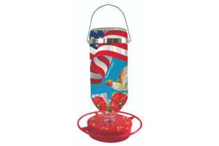 Hummer's Galore All American Flag 32 oz Hanging Glass Hummingbird Feeder
